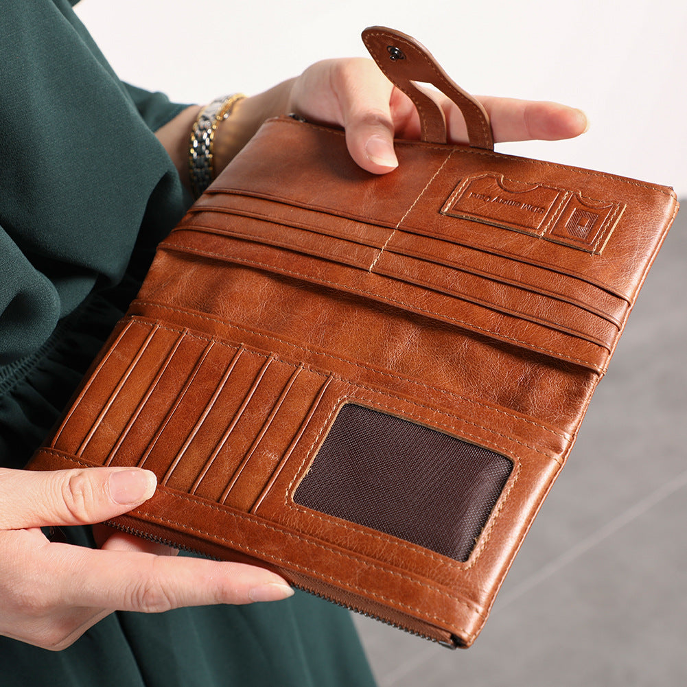Brown Premium Leather Long Wallet Clutch Organizer 19x10x3cm - 15 Card Slots V888-ELOSUNG39067