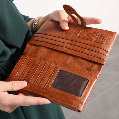 Brown Premium Leather Long Wallet Clutch Organizer 19x10x3cm - 15 Card Slots V888-ELOSUNG39067