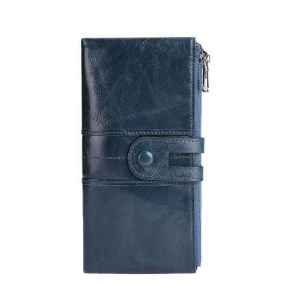 Blue Premium Leather Long Wallet Clutch Organizer 19x10x3cm - 15 Card Slots V888-ELOSUNG39068