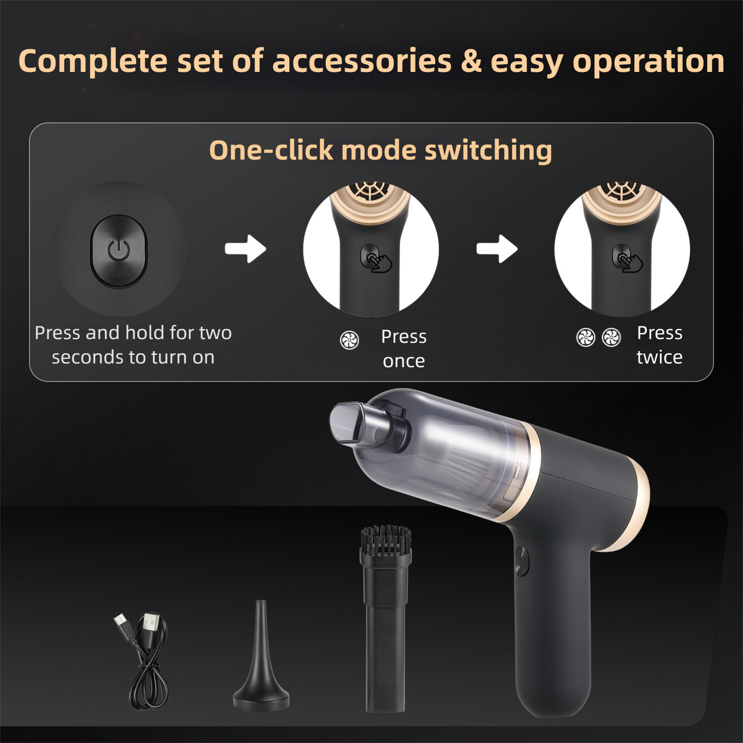 Black Portable 2-in-1 Cordless Vacuum Duster Kit with 2 Attachments V888-ELOSUNG39081