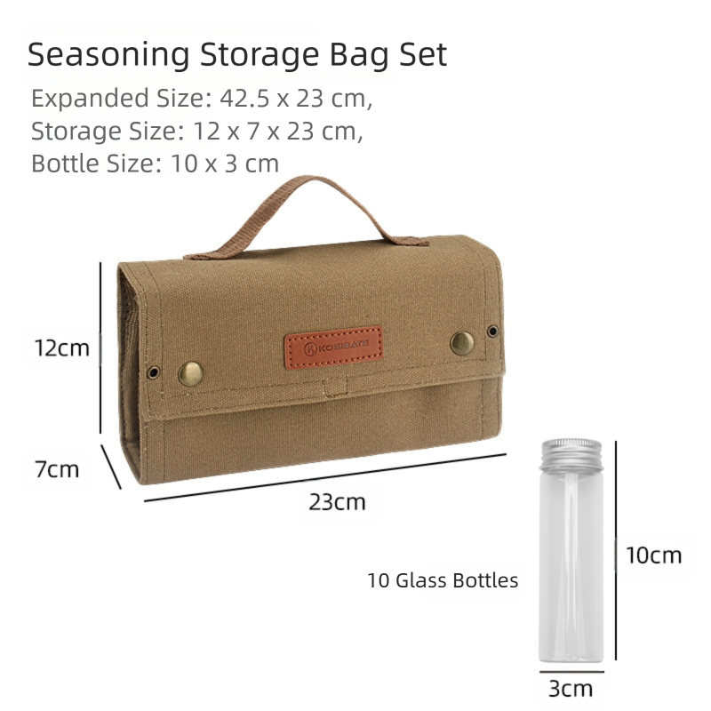 Khaki canvas spice storage box (9.1 x 4.7 x 2.8 inches) With 10 bottles V888-ELOSUNG39087