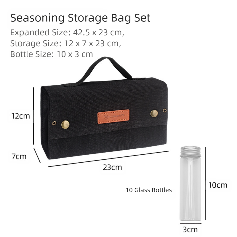 Black canvas spice storage box (9.1 x 4.7 x 2.8 inches) With 10 bottles V888-ELOSUNG39088