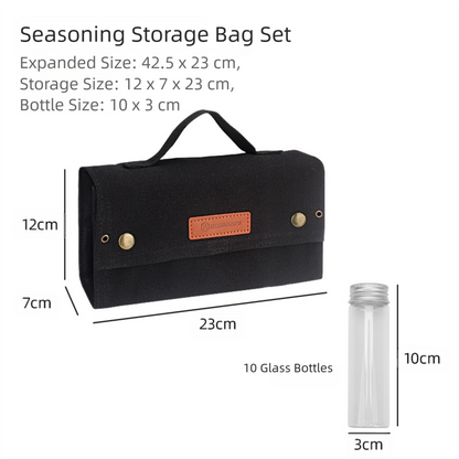 Black canvas spice storage box (9.1 x 4.7 x 2.8 inches) With 10 bottles V888-ELOSUNG39088