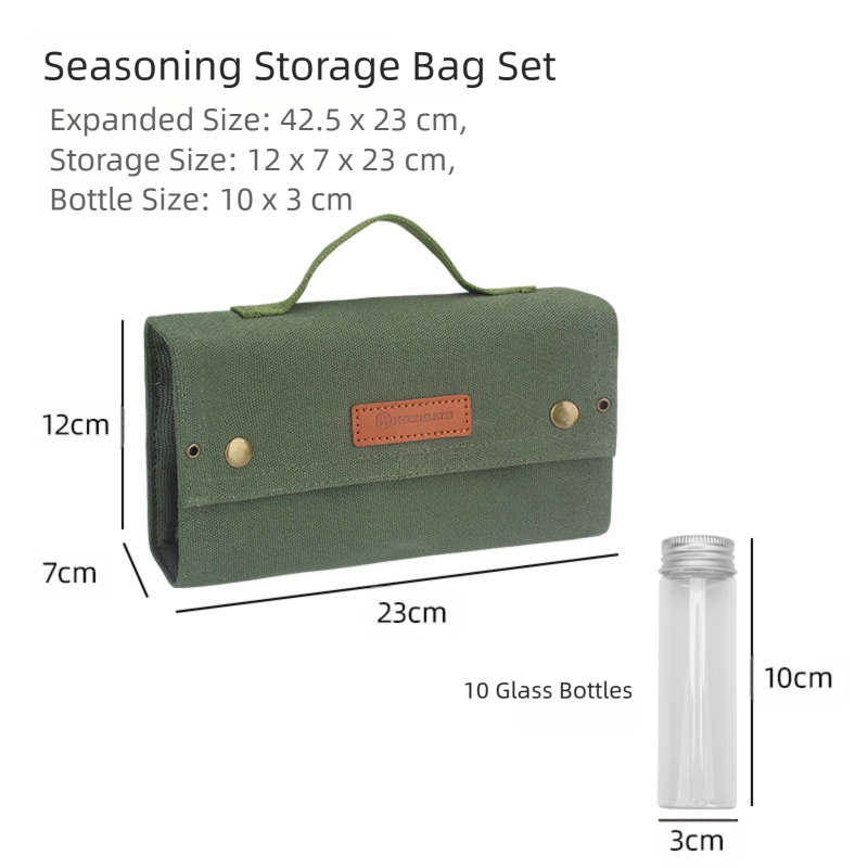 Green canvas spice storage box (9.1 x 4.7 x 2.8 inches) With 10 bottles V888-ELOSUNG39089