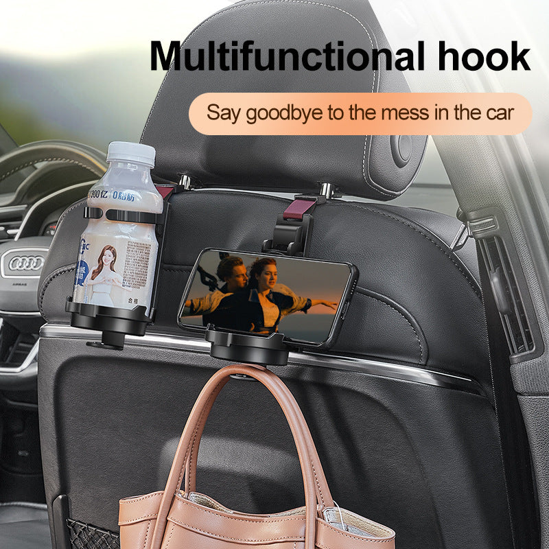 Black 3-in-1 Car Headrest Organizer Hook V888-ELOSUNG39092