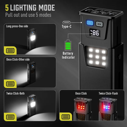 Black Magnetic Flashlight: Spotlight, COB Flood, Red&Blue Warning V888-ELOSUNG39096
