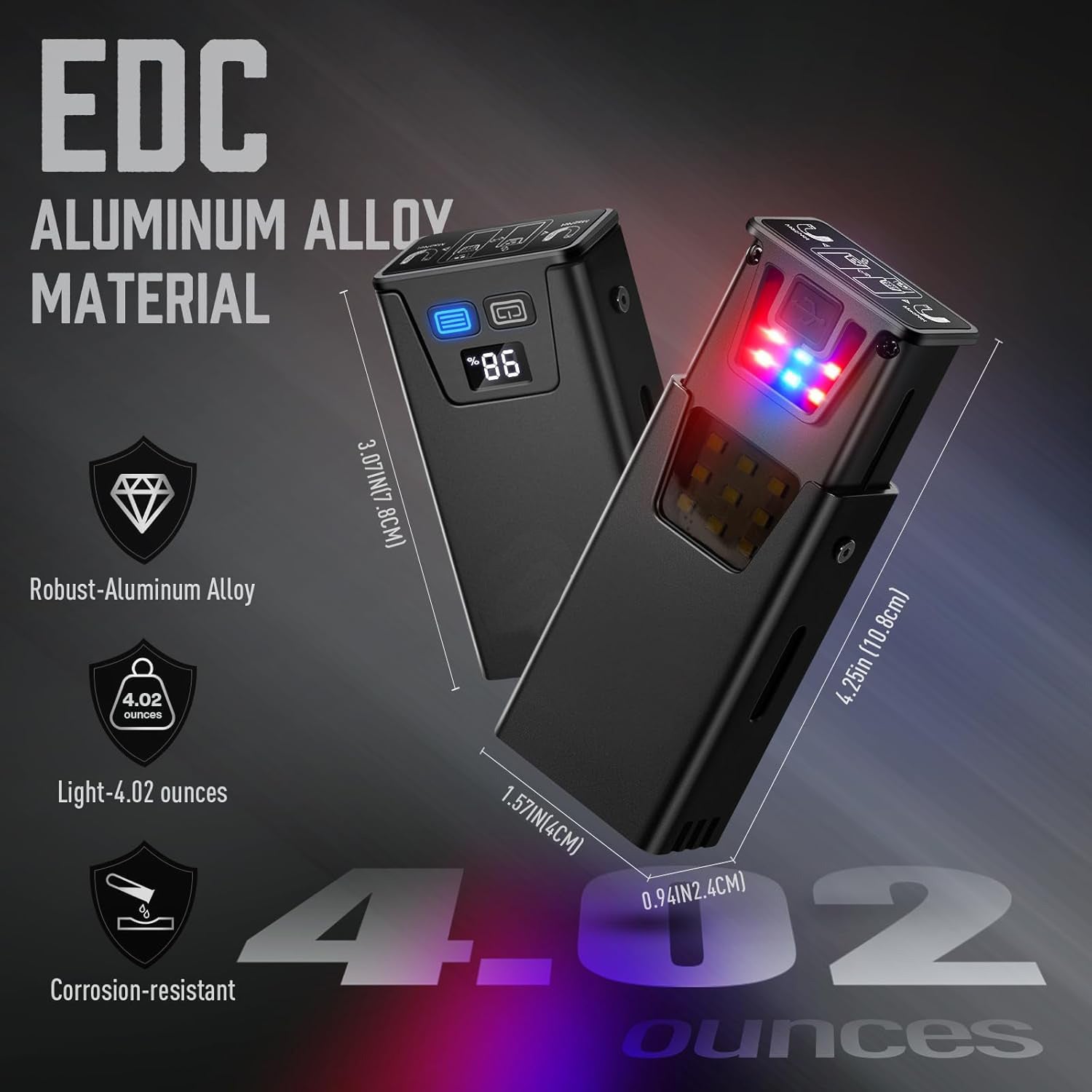 Pink-Blue Magnetic Flashlight: Spotlight, COB Flood, Red&Blue Warning V888-ELOSUNG39097