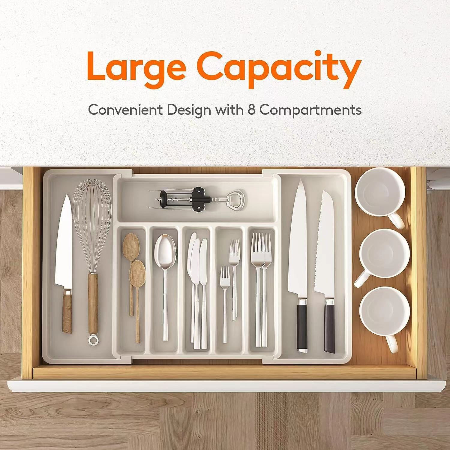 Black Adjustable Cutlery Tray (33-57cm) V888-ELOSUNG39098