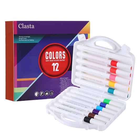 12 Color Acrylic Markers - Soft Brush Tip V888-ELOSUNG39101
