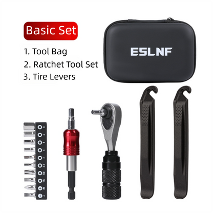 Compact Bicycle Ratchet Tool Kit - Bidirectional Wrench,Magnetic Bits & Tire Levers V888-ELOSUNG39124