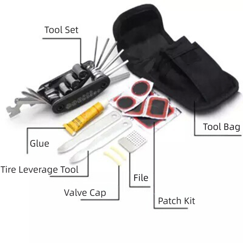 16-in-1 bicycle repair tool kit - multi-tool, tire patch, tire lever & file V888-ELOSUNG39128
