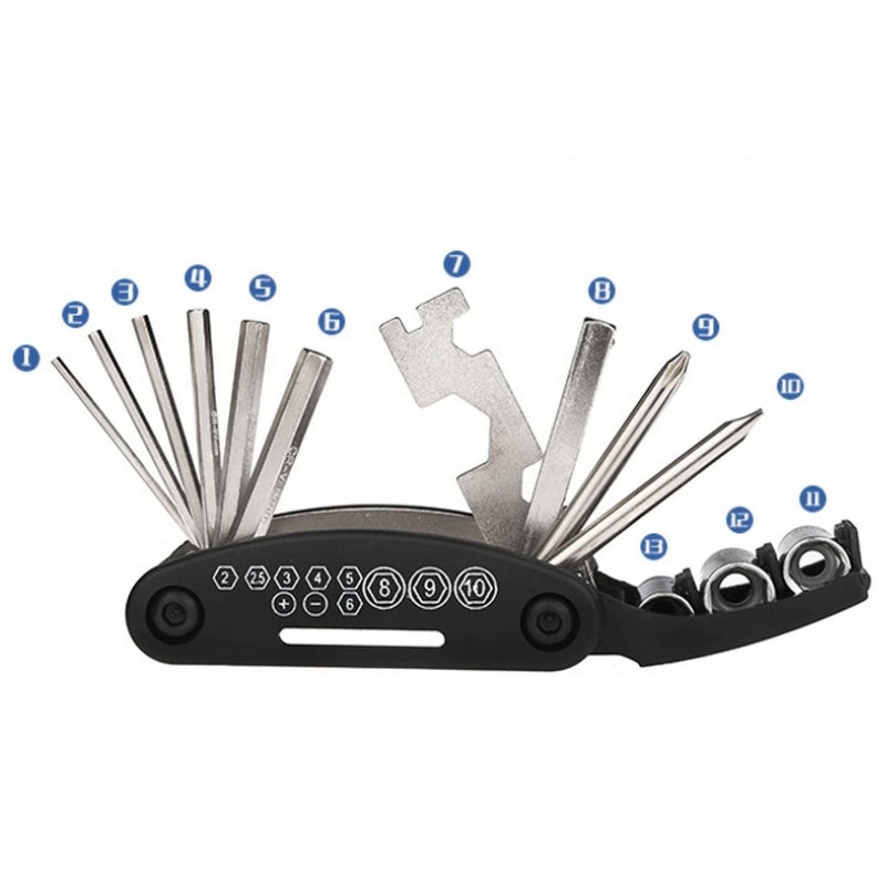16-in-1 bicycle repair tool kit - multi-tool, tire patch, tire lever & file V888-ELOSUNG39128
