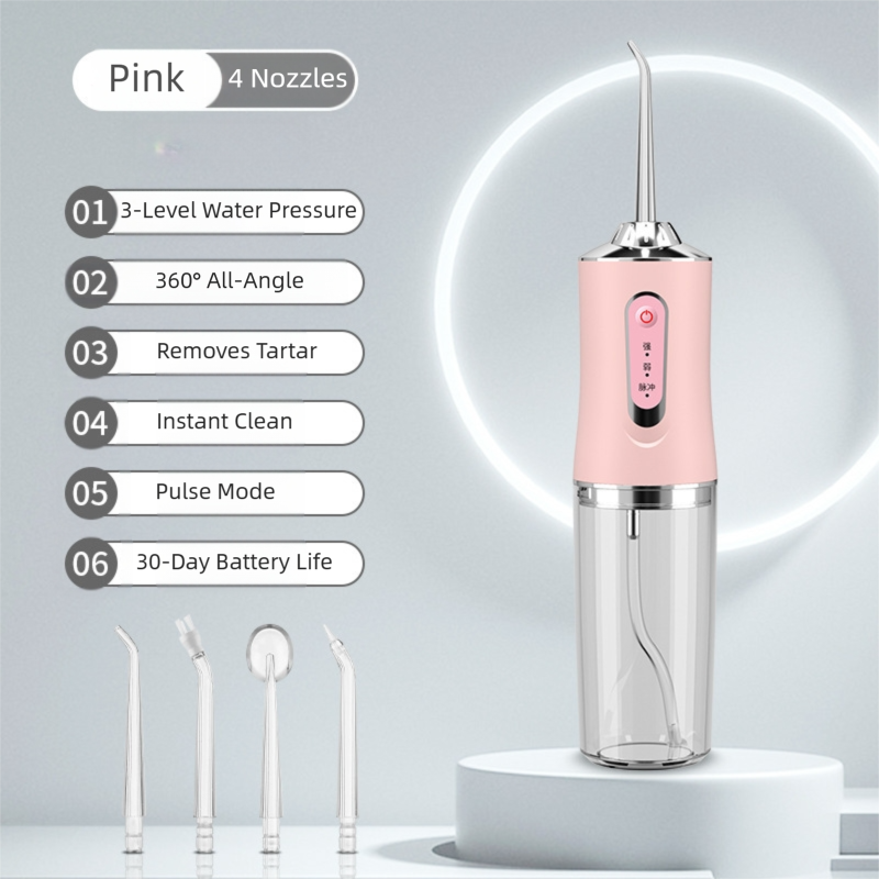 Pink Cordless Water Flosser, USB Rechargeable with 4 Tips V888-ELOSUNG39131