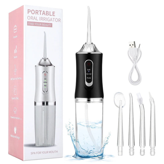 Black Cordless Water Flosser & Oral Irrigator - USB Rechargeable Portable Teeth Cleaner with 3 Modes & 4 Jet V888-ELOSUNG39132