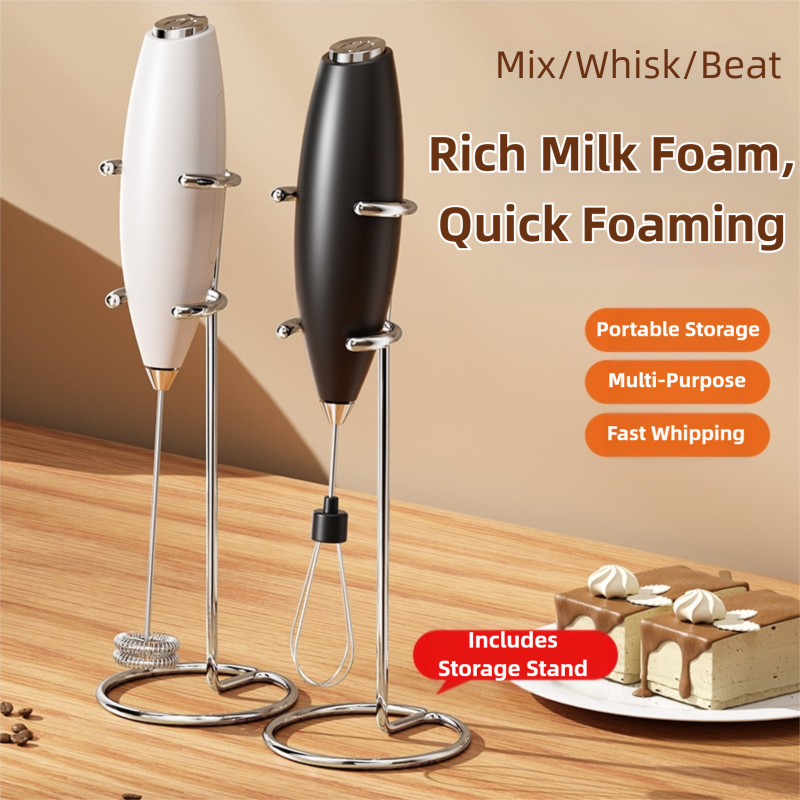 Black Battery-Powered Frother and Whisk with Stand V888-ELOSUNG39133
