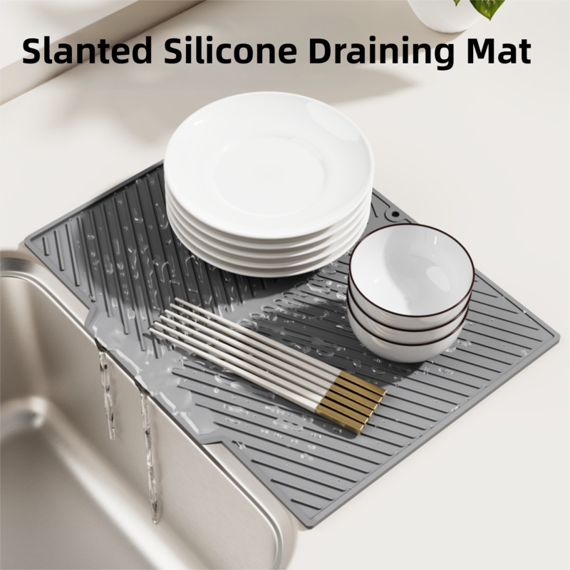 2PC Black Multi-Use Drain Mat (43x33 cm) - Non-Slip Heat Protection for Dish Drying & Prep V888-ELOSUNG39152