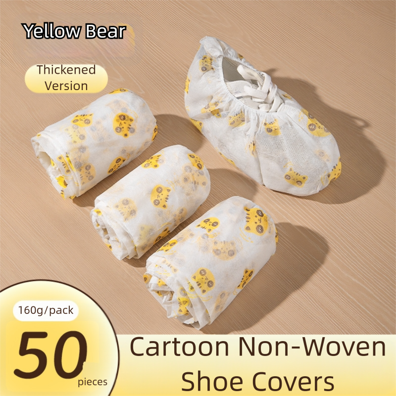50 Pieces Thickened Non-Woven Disposable Shoe Covers (Yellow Bear) - Universal Fit (EU Size 34-45) for Guests V888-ELOSUNG39168