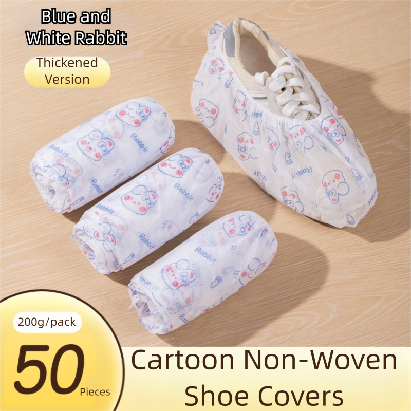 50 Pieces Thickened Non-Woven Disposable Shoe Covers (Blue Rabbit) - Universal Fit (EU Size 34-45) for Guests V888-ELOSUNG39169