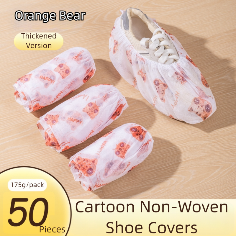 50 Pieces Thickened Non-Woven Disposable Shoe Covers (Orange Bear) - Universal Fit (EU Size 34-45) for Guests V888-ELOSUNG39170