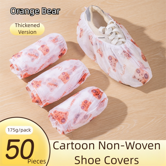 50 Pieces Thickened Non-Woven Disposable Shoe Covers (Orange Bear) - Universal Fit (EU Size 34-45) for Guests V888-ELOSUNG39170