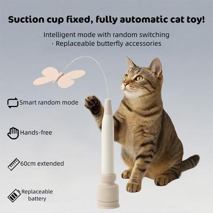 Automatic Interactive Butterfly Cat Toy - Electric Rotating Wand with 60CM Steel Wire, Suction Base & 2 Smart V888-ELOSUNG39178