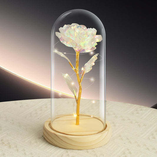 LED Eternal Colorful Rose in Glass Dome - Anniversary Flower Gift for Her, Mom, or Girlfriend V888-ELOSUNG39187