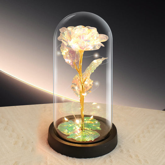 Colorful Rose LED Light - Black Clover Plastic Base,Battery Powered Flower Dome for Decor & Gifting V888-ELOSUNG39188