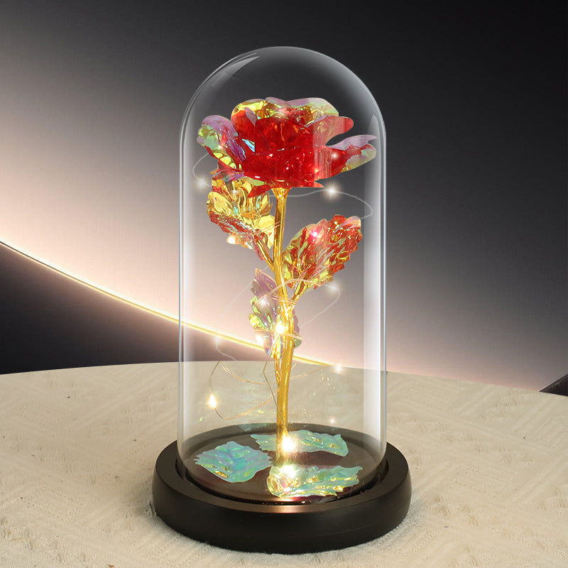 Red Rose LED Light - Black Clover Plastic Base,Battery Powered Flower Dome for Decor & Gifting V888-ELOSUNG39189