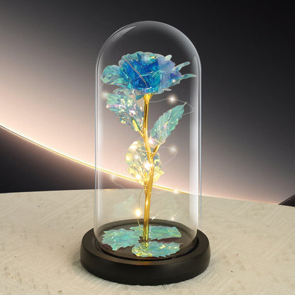 Blue Rose LED Light - Black Clover Plastic Base,Battery Powered Flower Dome for Decor & Gifting V888-ELOSUNG39190