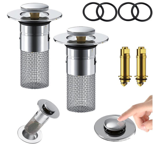 2-Pack Pop-Up Sink Stopper with Hair Catcher - Standard (34-40mm) Drain Filter,Basin Drain Filter Upgrade V888-ELOSUNG39194