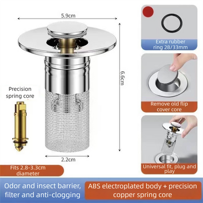 2-Pack Pop-Up Sink Stopper with Hair Catcher - Small (28-33mm) Drain Filter,Basin Drain Filter Upgrade V888-ELOSUNG39195