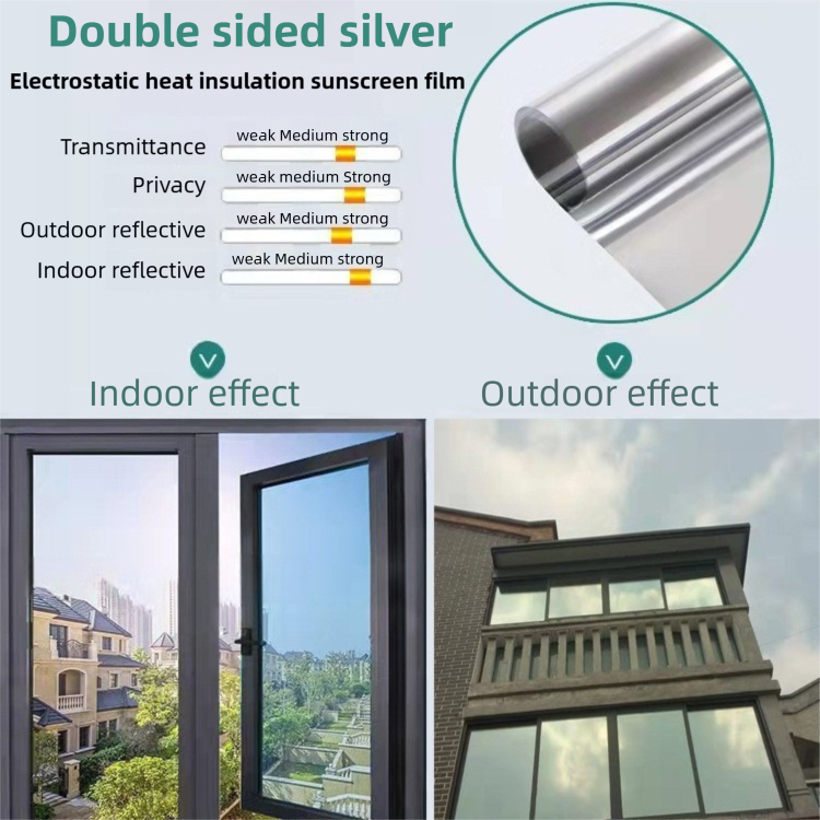Premium 6-Layer Sliver Window Film for Home/Office - Reflective One-Way Privacy, 50cm x 2m One Roll, UPF 50+ V888-ELOSUNG39201