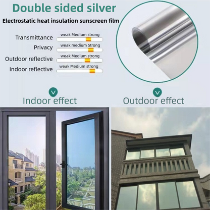 Premium 6-Layer Sliver Window Film for Home/Office - Reflective One-Way Privacy, 50cm x 2m One Roll, UPF 50+ V888-ELOSUNG39201