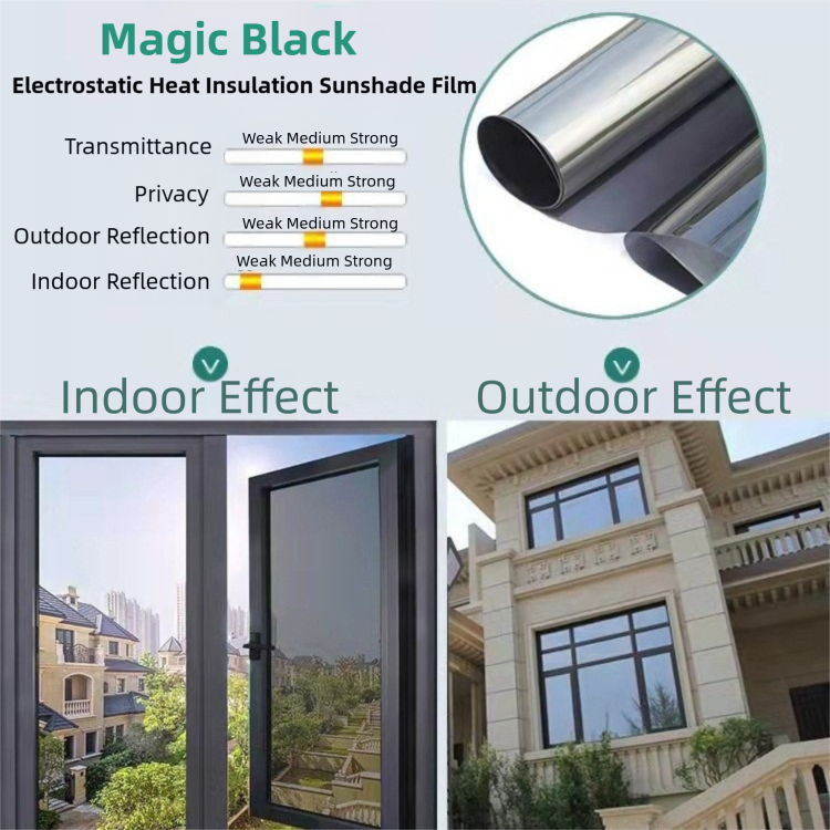 Premium 6-Layer Black Window Film for Home/Office - Reflective One-Way Privacy, 50cm x 2m One Roll, UPF 50+ V888-ELOSUNG39202