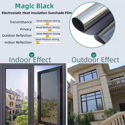 Premium 6-Layer Black Window Film for Home/Office - Reflective One-Way Privacy, 50cm x 2m One Roll, UPF 50+ V888-ELOSUNG39202