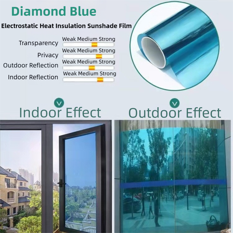 Premium 6-Layer Diamond Blue Window Film for Home/Office - Reflective One-Way Privacy, 50cm x 2m One Roll, V888-ELOSUNG39203