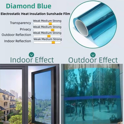 Premium 6-Layer Diamond Blue Window Film for Home/Office - Reflective One-Way Privacy, 50cm x 2m One Roll, V888-ELOSUNG39203