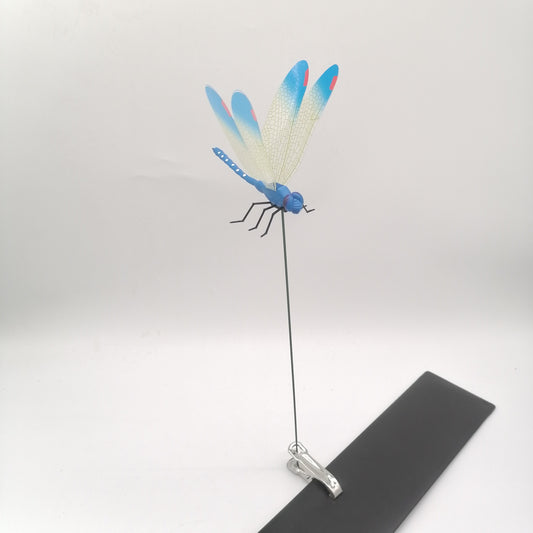 6-Pieces Blue Small Garden Dragonfly Clips - 3D Colorful Insect Decoration, Outdoor Metal Stake Ornament, V888-ELOSUNG39207