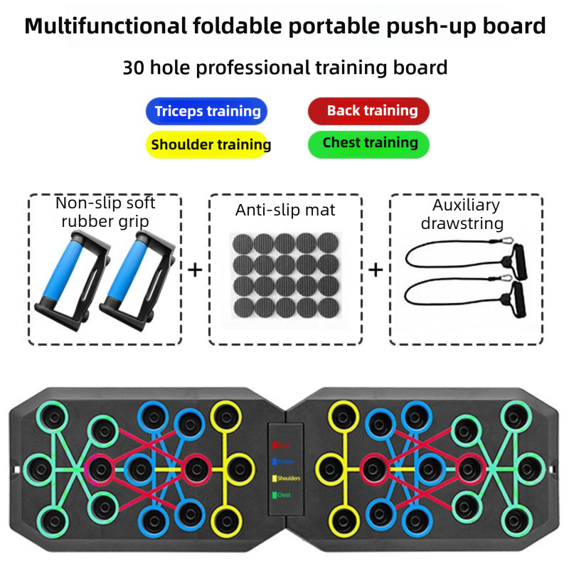 30-Hole Black Foldable Push Up Board with Resistance Bands & Non-Slip Grips for Home Gym V888-ELOSUNG39215