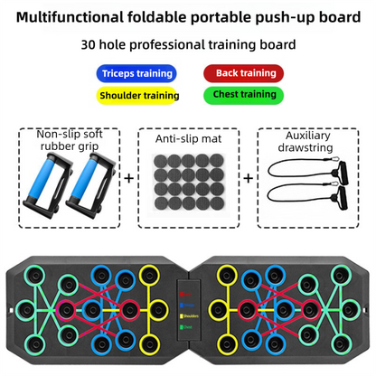 30-Hole Black Foldable Push Up Board with Resistance Bands & Non-Slip Grips for Home Gym V888-ELOSUNG39215