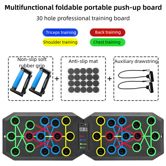 30-Hole Black Foldable Smart Push Up Board with Digital Counter/Timer, Resistance Bands for Full Body Home V888-ELOSUNG39216