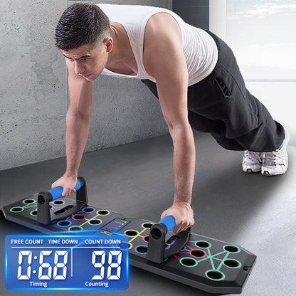30-Hole Black Foldable Smart Push Up Board with Digital Counter/Timer, Resistance Bands for Full Body Home V888-ELOSUNG39216