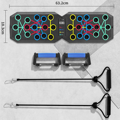 30-Hole Black Foldable Smart Push Up Board with Digital Counter/Timer, Resistance Bands for Full Body Home V888-ELOSUNG39216