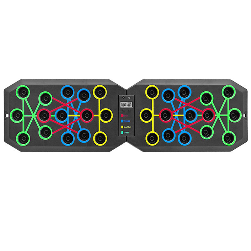 30-Hole Black Foldable Smart Push Up Board with Digital Counter/Timer, Resistance Bands for Full Body Home V888-ELOSUNG39216
