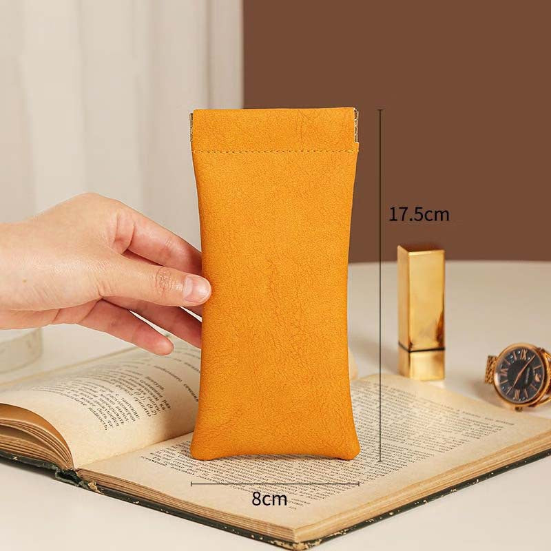 3-Pieces PU Orange Leather Glasses Pouch(18 * 8 CM) - Water Resistant, Soft Lining, Snap Closure, Universal V888-ELOSUNG39220