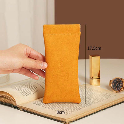 3-Pieces PU Orange Leather Glasses Pouch(18 * 8 CM) - Water Resistant, Soft Lining, Snap Closure, Universal V888-ELOSUNG39220