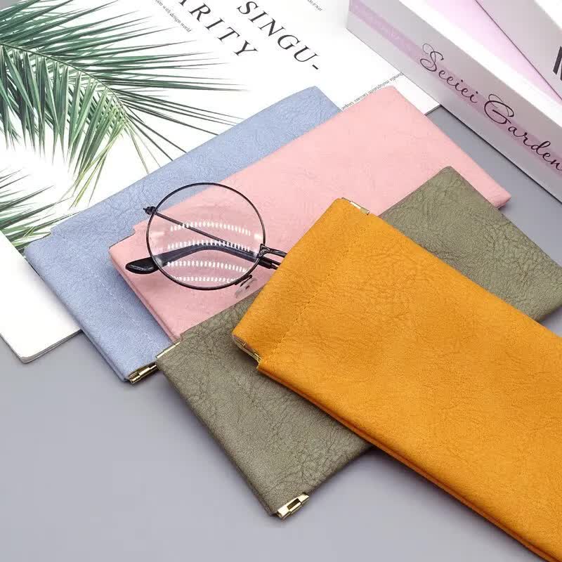 3-Pieces PU Orange Leather Glasses Pouch(18 * 8 CM) - Water Resistant, Soft Lining, Snap Closure, Universal V888-ELOSUNG39220