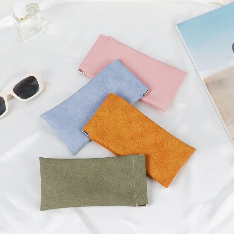 3-Pieces PU Orange Leather Glasses Pouch(18 * 8 CM) - Water Resistant, Soft Lining, Snap Closure, Universal V888-ELOSUNG39220