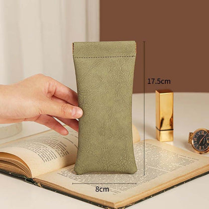 3-Pieces PU Green Leather Glasses Pouch(18 * 8 CM) - Water Resistant, Soft Lining, Snap Closure, Universal V888-ELOSUNG39221