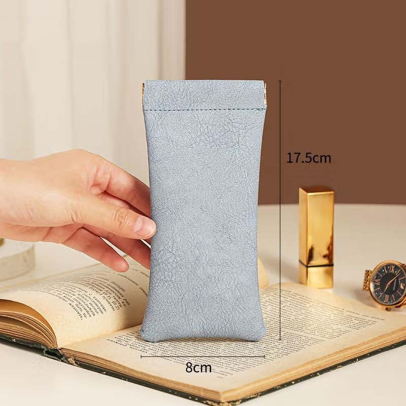 3-Pieces PU Blue Leather Glasses Pouch(18 * 8 CM) - Water Resistant, Soft Lining, Snap Closure, Universal V888-ELOSUNG39222